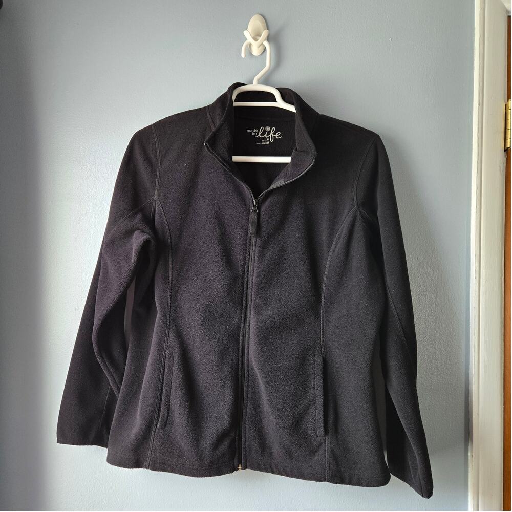 Made for Life Womens Black Full Zip Long Sleeve Fleece Jacket Pockets XL - NWOT